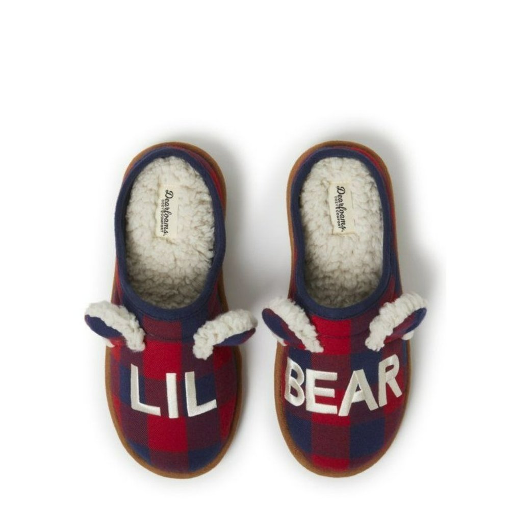 Dearfoams Cozy Comfort Lil Bear‎ Plaid Clog Slippers women's size 5-6